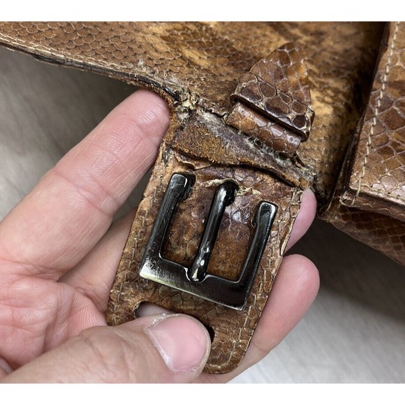 VTG Authentic VALENTINO SNAKE LEATHER SHOULDER MID BAG TAN - Picture 13 of 16